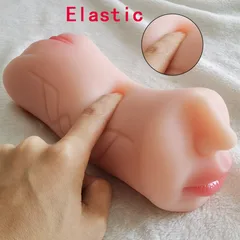 ضغط الإصبع على جسم المهبل الصناعي لإظهار مرونة مادة TPE وعودتها إلى شكلها