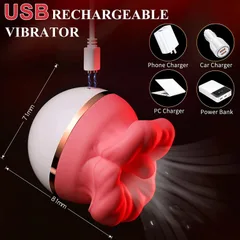 أبعاد هزاز الوردة مع منفذ شحن USB وخيارات الشحن من الهاتف أو الكمبيوتر