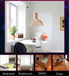 الجهاز مثبت بقاعدة الشفط على طاولة المطبخ مع إشارات لغرف النوم والحمام والمكتب والأرضية